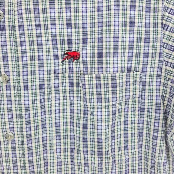 Perlis Seersucker Shirt Men's Medium Short Sleeve Button Down Blue Green Stripes - Picture 6 of 13